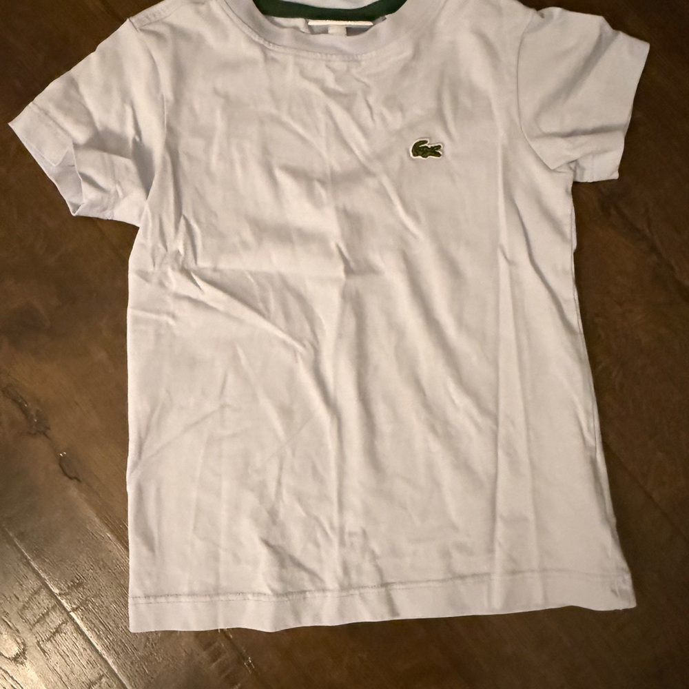 Lacoste Kids Light Blue Crewneck Tee with Green Crocodile Logo